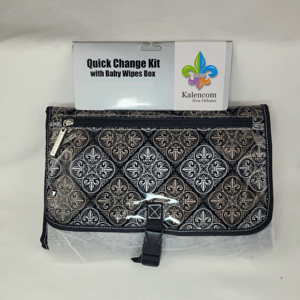 Kalencom Quick Change Kit Portable Diaper Changing Pad Wipes Box Fleur De Lis